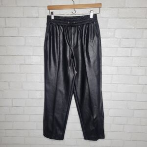 Calia Black PU Leather Vegan Stretch Pleather Drawstring Ankle Pants